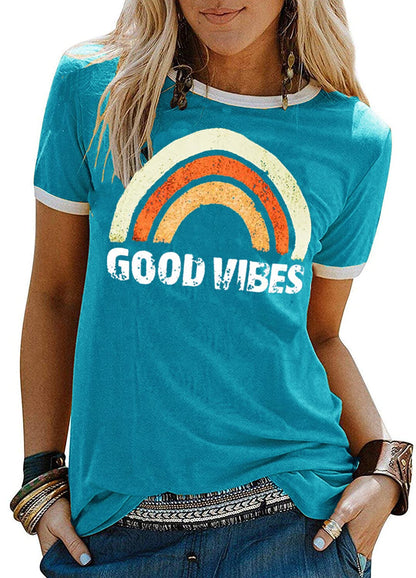 YEXIPO Womens Graphic Tees Short Sleeve Summer Tops Funny Letter Print Crew Neck Casual Loose Cute T Shirts