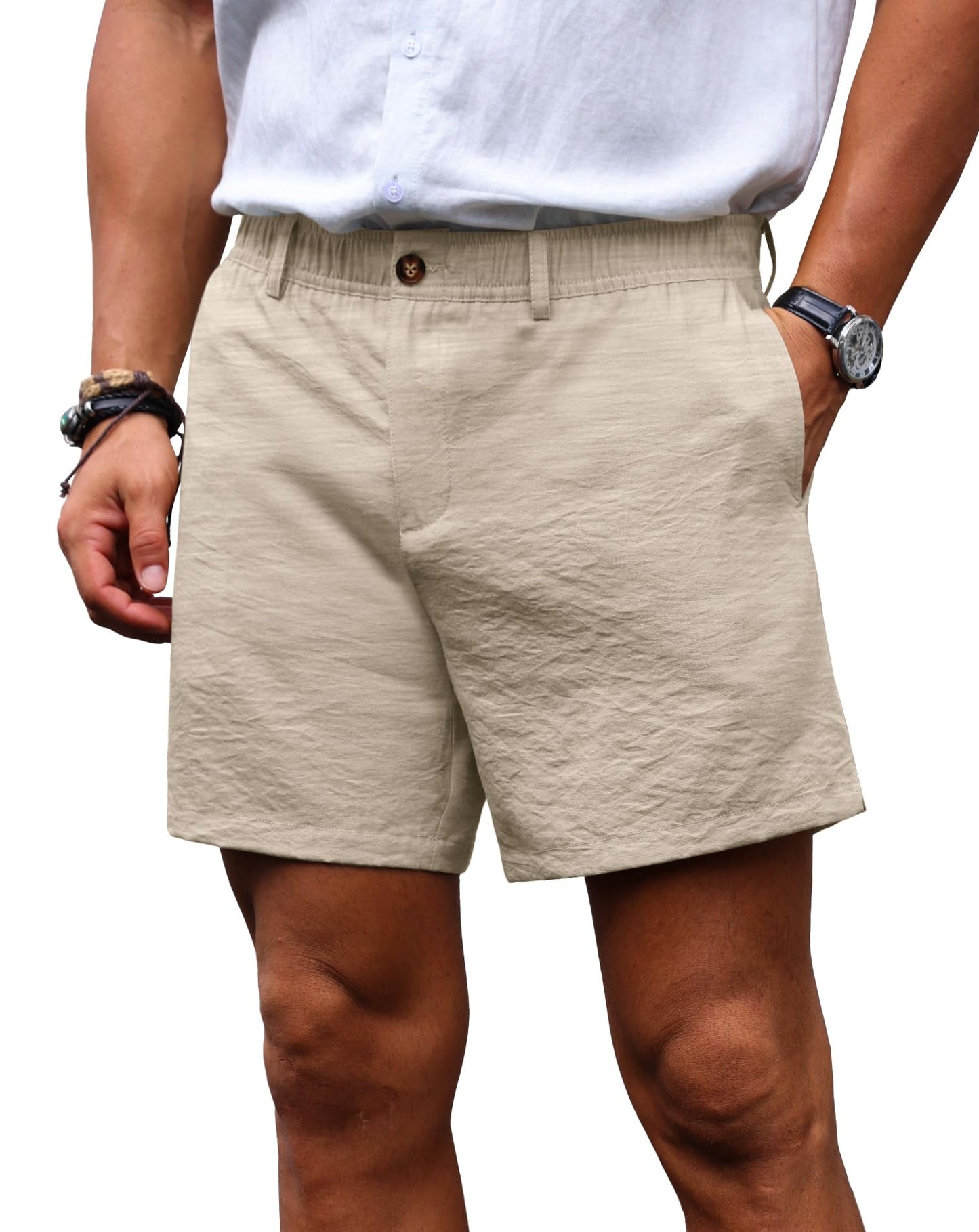 Sailwind Men’s 5.5" Linen Shorts Casual Summer Elastic Waist Lightweight Vacation Shorts with Pockets Daily Wear Outfit