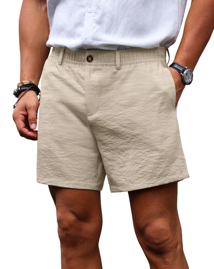 Sailwind Men’s 5.5" Linen Shorts Casual Summer Elastic Waist Lightweight Vacation Shorts with Pockets Daily Wear Outfit
