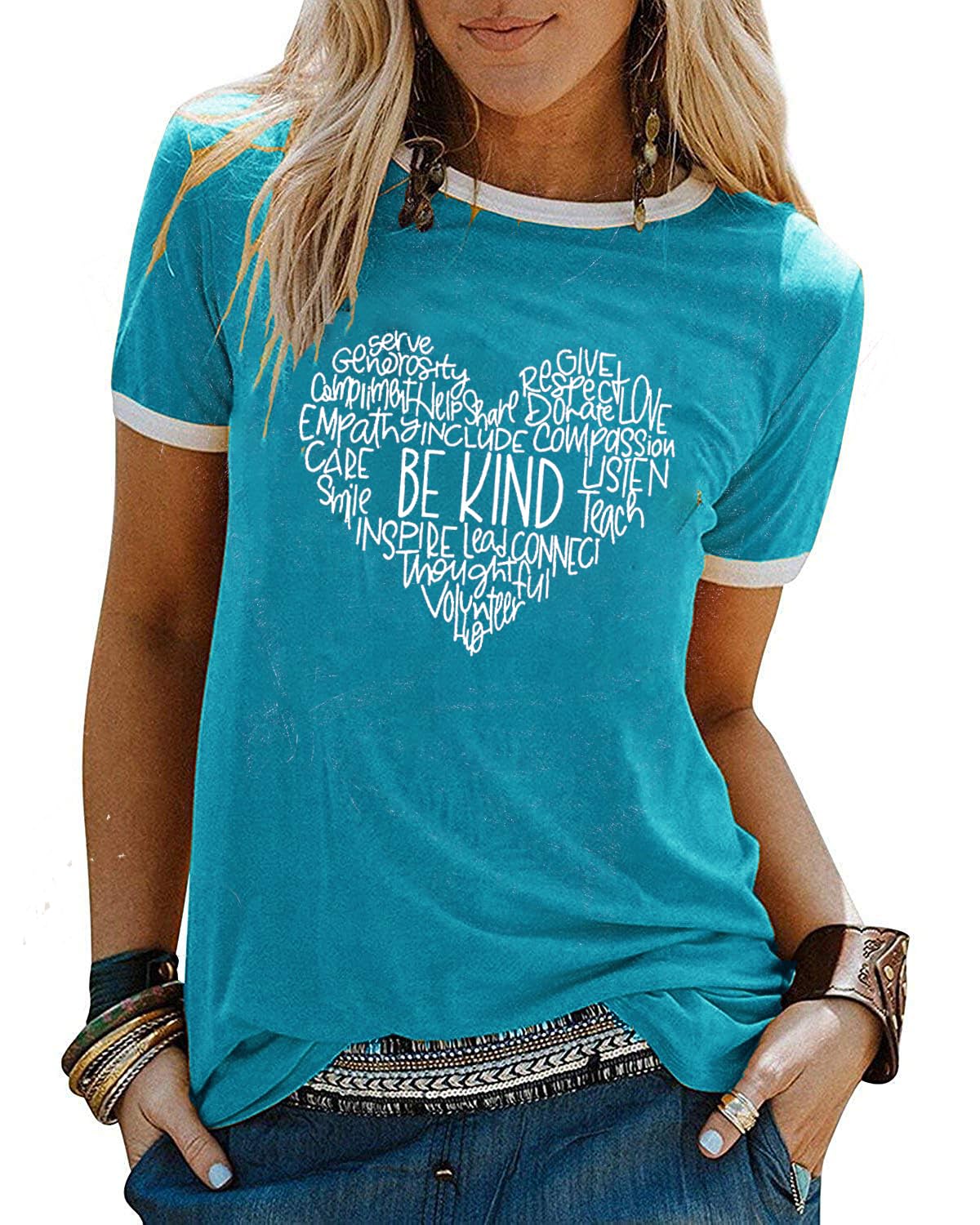 YEXIPO Graphic Tees for Women Short Sleeve Summer Tops Funny Letter Printed Loose Casual T Shirts