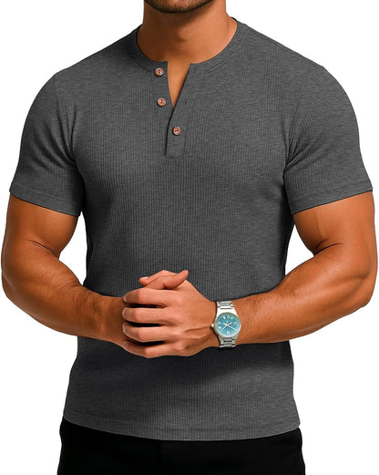 Sailwind Mens Muscle Henley Shirts Lightweight Workout T-Shirt Gym Tee Athletic Short Sleeve with Button