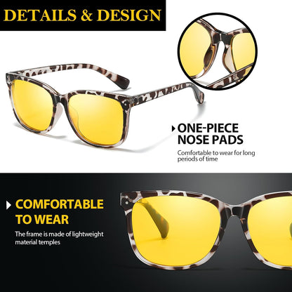TJUTR Women’s Night Vision Driving Glasses, Polarized Yellow Tint Anti Glare Eyewear for Nighttime Driving TN2572