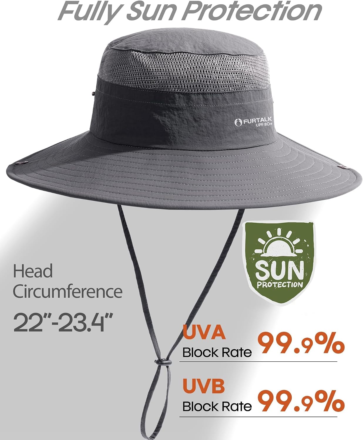 FURTALK Sun Hats for Men Women UPF Sun Protection Breathable Wide Brim | Nylon UV Protection, Breathable Adjustable, 2-in-1 Wide Brim, Packable Water-Resistant, Fishing Hiking Summer