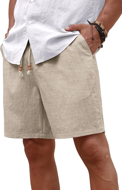 Sailwind Men’s Linen Shorts Casual Summer Elastic Waist Drawstring Lightweight Beach Vacation Shorts with Pockets