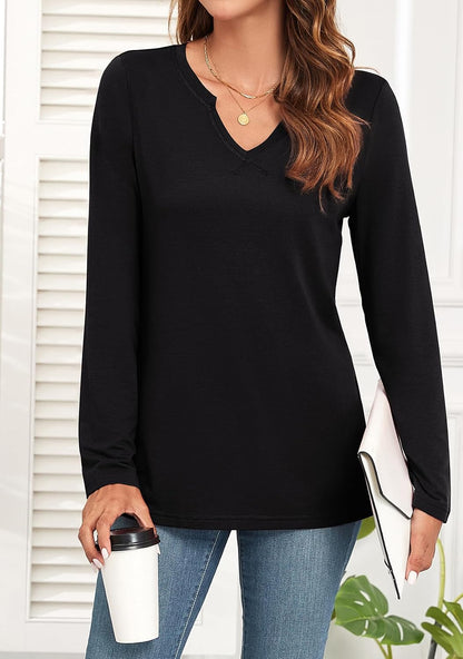 WEACZZY Women's Long Sleeve Tops Dressy Casual Sexy V Neck Work Shirts Loose Fit Blouses Tunic Fall Fashion Outfits 2025