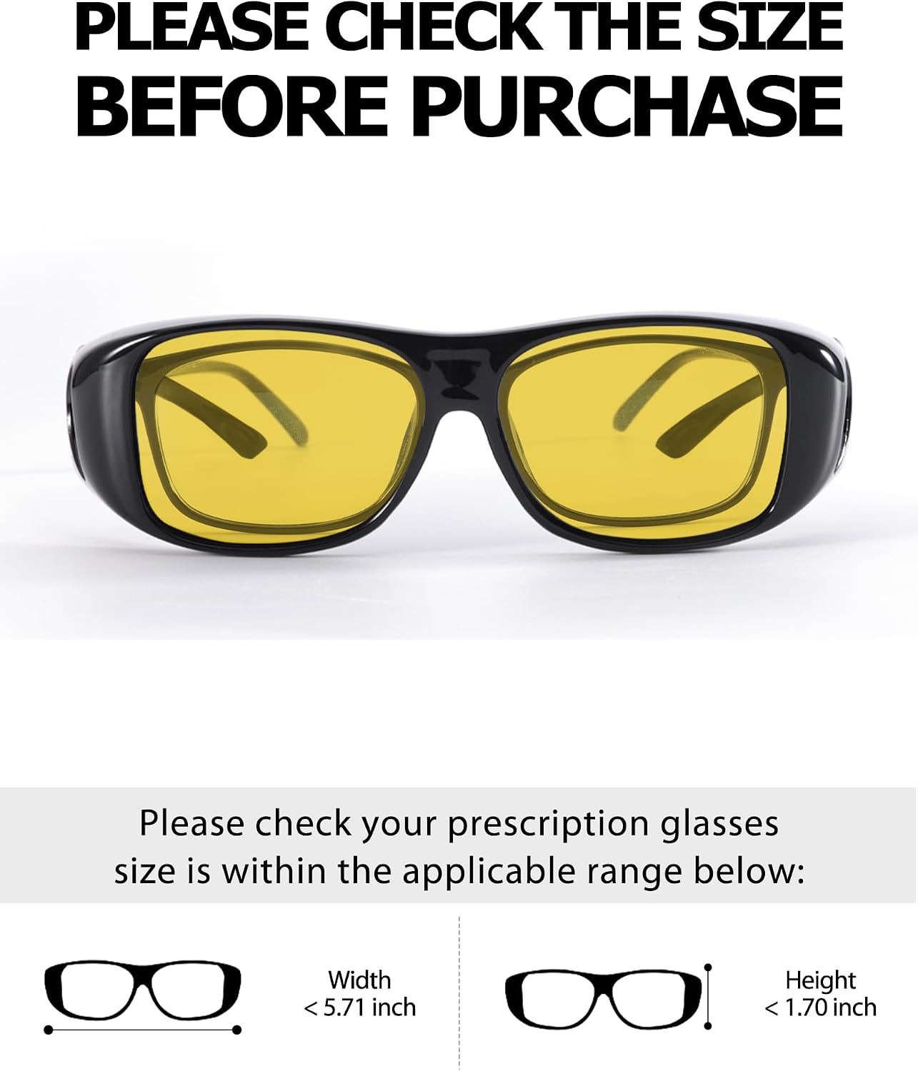TJUTR Night Vision Driving Glasses for Women Men, Fit Over Wrap Around Eyewear Glasses, Yellow Lens Anti-glare TN8143