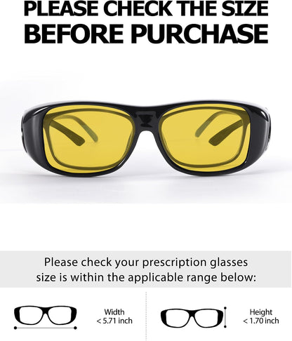 TJUTR Night Vision Driving Glasses for Women Men, Fit Over Wrap Around Eyewear Glasses, Yellow Lens Anti-glare TN8143