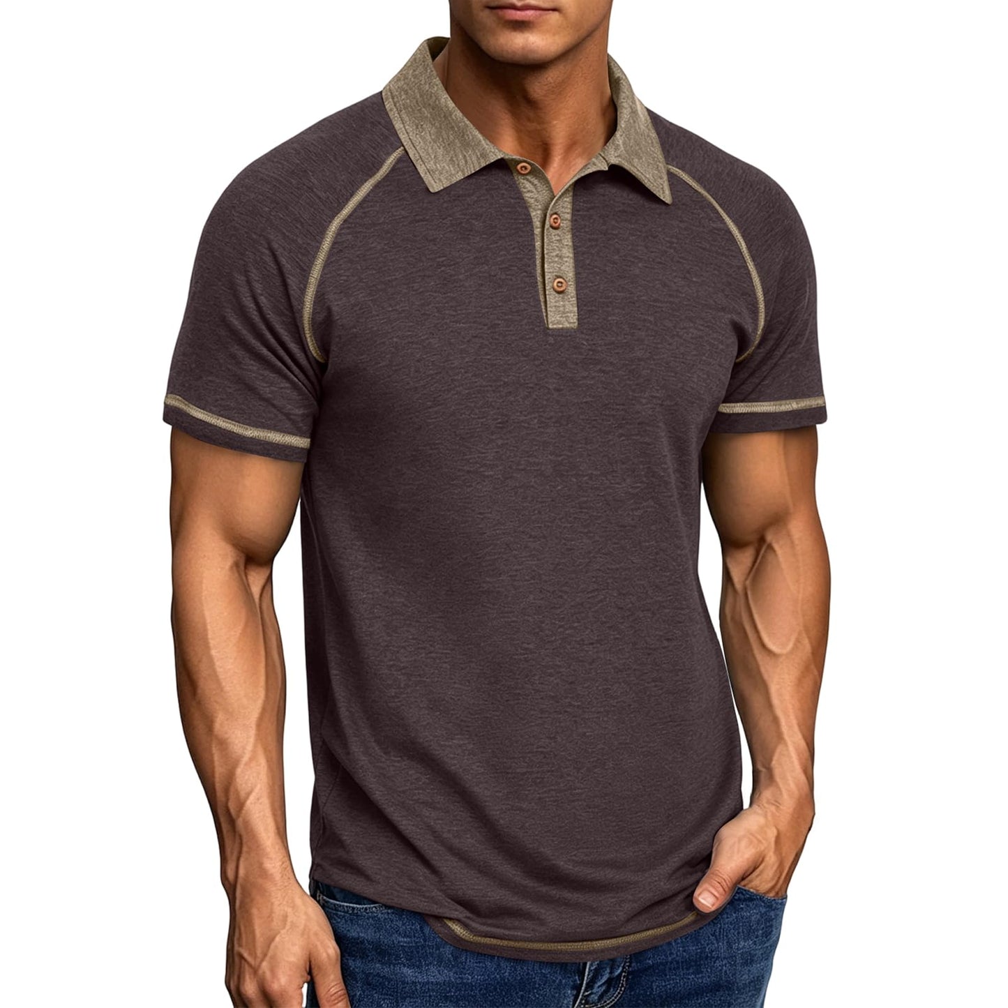 Mens Cotton Polo Shirts Short Sleeve Raglan Collared Casual Summer Fashion Spread Collar Golf Shirts
