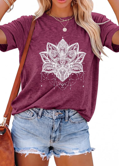YEXIPO Womens Graphic Tees Short Sleeve Summer Tops Funny Letter Print Crew Neck Casual Loose Cute T Shirts