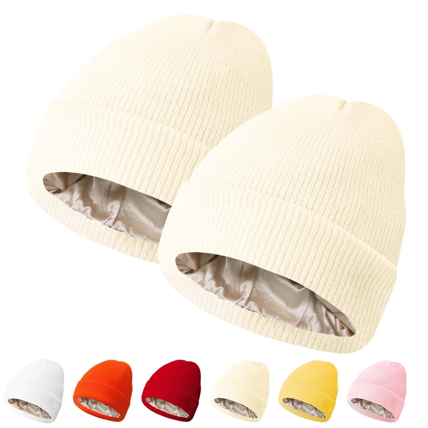 PFFY Womens Satin Lined Beanie Hat Silk Lining Winter Hats Beanies for Women Soft Slouchy Beanie Skull Cap