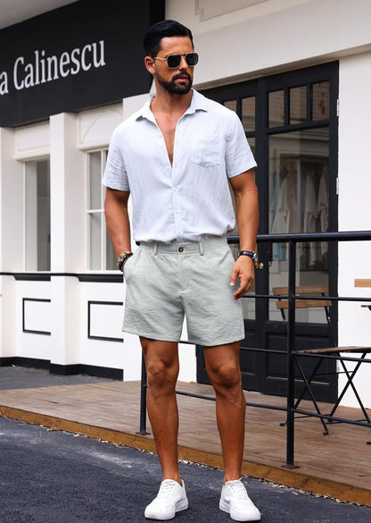 Sailwind Men’s 5.5" Linen Shorts Casual Summer Elastic Waist Lightweight Vacation Shorts with Pockets Daily Wear Outfit
