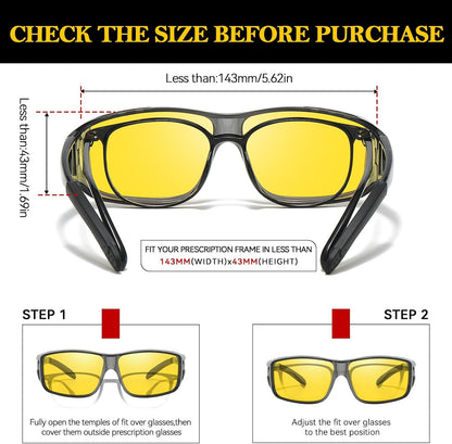 TJUTR Night Vision Driving Glasses Fit Over Eyeglasses for Men Women, Anti-Glare Polarized UV400 Protection Yellow Lens 2612R