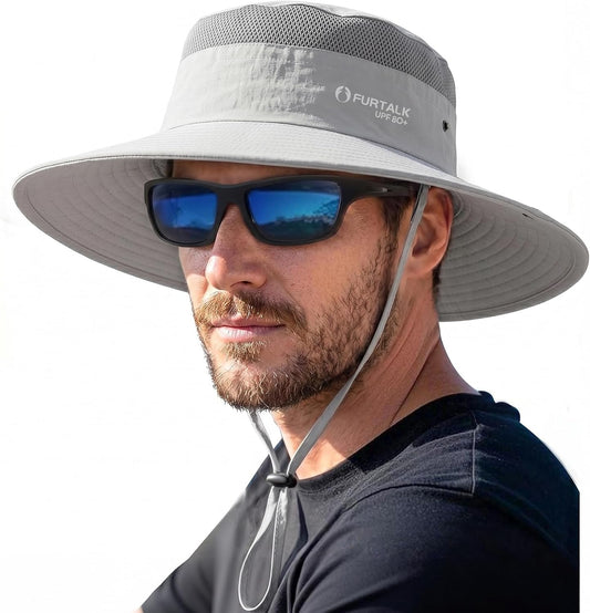 FURTALK Sun Hats for Men Women UPF Sun Protection Breathable Wide Brim | Nylon UV Protection, Breathable Adjustable, 2-in-1 Wide Brim, Packable Water-Resistant, Fishing Hiking Summer
