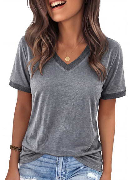 YEXIPO Womens T Shirts Graphic Tees Spring Short Sleeve V Neck Funny Letter Print Casual Loose Cute Summer Tops