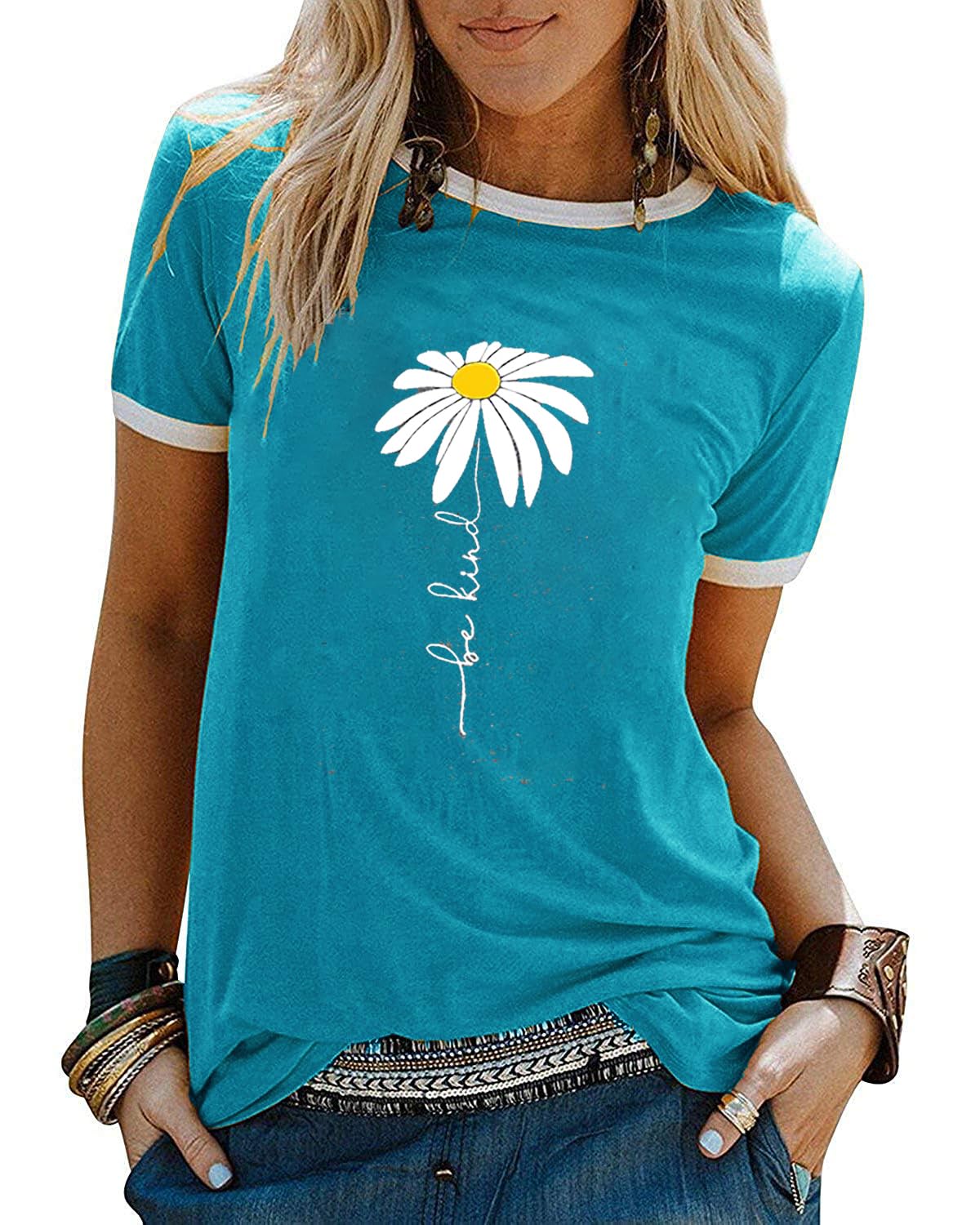 YEXIPO Graphic Tees for Women Short Sleeve Summer Tops Funny Letter Printed Loose Casual T Shirts