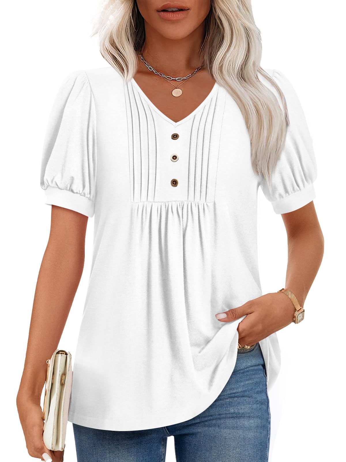 Findsweet Women's Summer Tunic Tops Casual Dressy Blouses Short Sleeve Shirts M-4XL