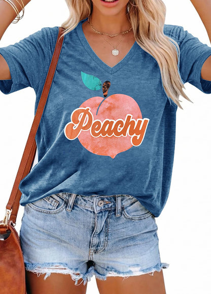 YEXIPO Womens Graphic Tees V-Neck T Shirts Spring Short Sleeve Funny Letter Print Casual Loose Cute Summer Tops