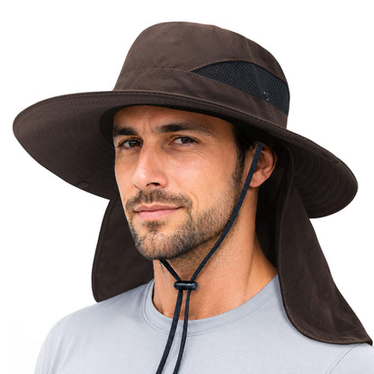 PFFY Sun Bucket Hats for Men Women Fishing Hat UV Protection Wide Brim Beach Safari Hat with Neck Flap