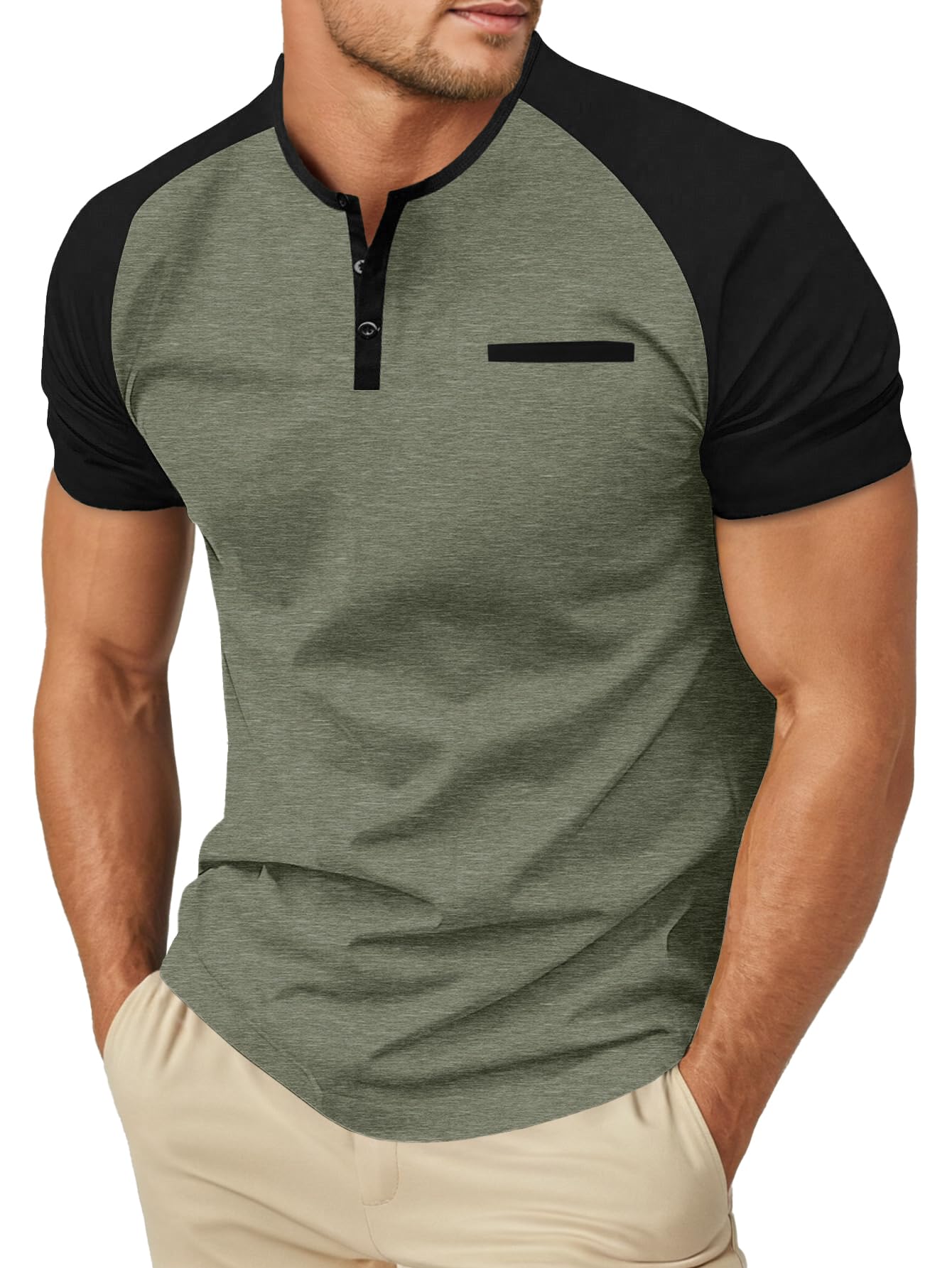 Sailwind Men's Cotton Henley Short Sleeve Casual T-Shirts with Pocket