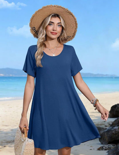 JollieLovin Plus Size Summer T-Shirt Casual Dresses for Curvy Women Flowy Swing