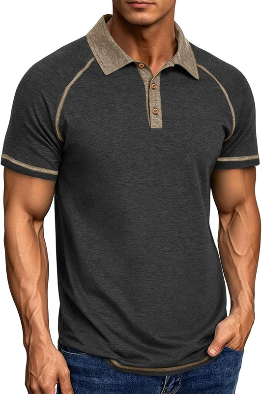 Mens Cotton Polo Shirts Short Sleeve Raglan Collared Casual Summer Fashion Spread Collar Golf Shirts