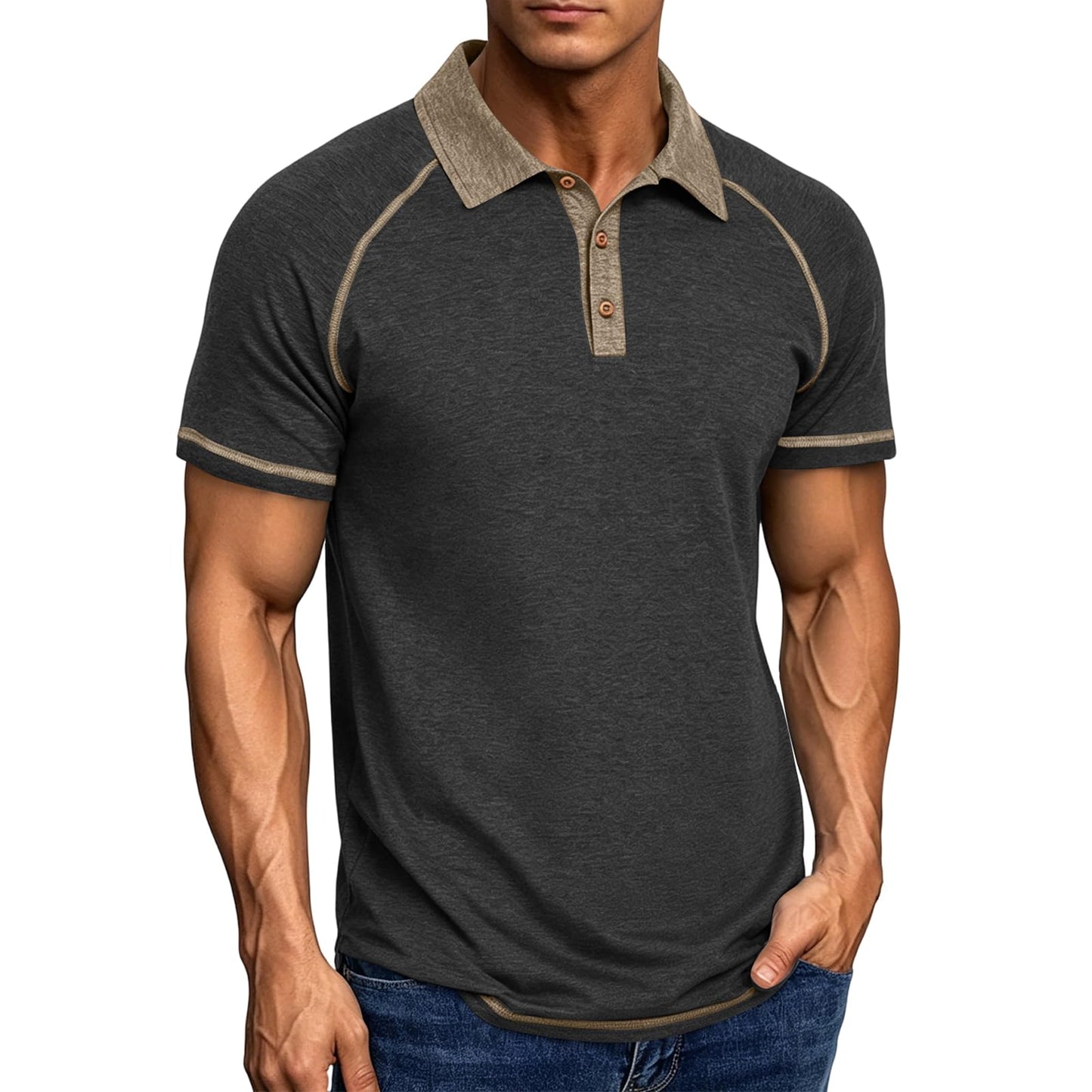 Mens Cotton Polo Shirts Short Sleeve Raglan Collared Casual Summer Fashion Spread Collar Golf Shirts
