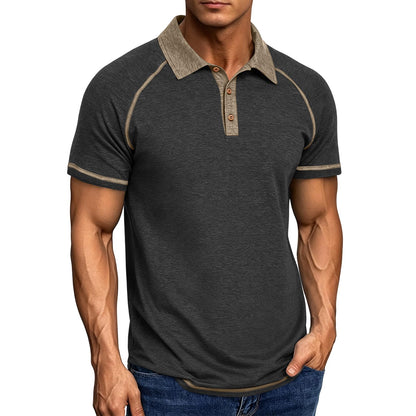 Mens Cotton Polo Shirts Short Sleeve Raglan Collared Casual Summer Fashion Spread Collar Golf Shirts