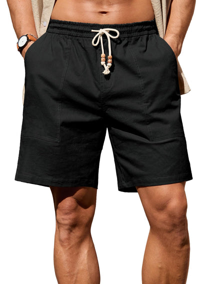 Sailwind Men's Linen Cotton Shorts 7" Elastic Waist Drawstring Casual Summer Beach Shorts