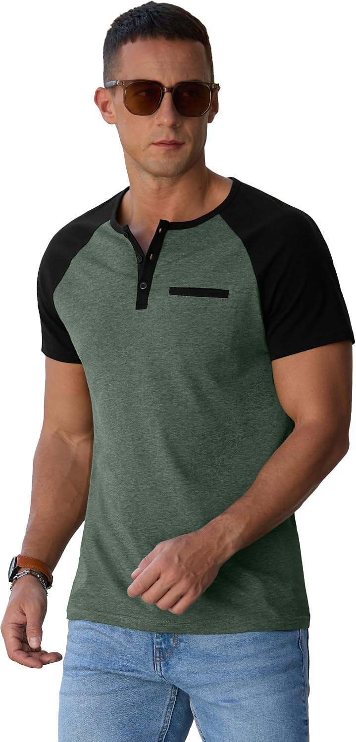 Sailwind Men's Cotton Henley Short Sleeve Casual T-Shirts with Pocket