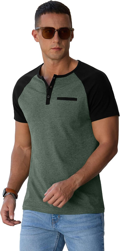 Sailwind Men's Cotton Henley Short Sleeve Casual T-Shirts with Pocket