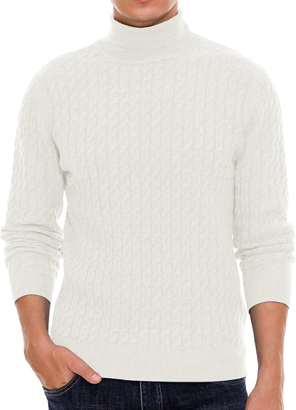 Sailwind Men's Twisted Knitted Turtleneck Sweater Casual Soft Pullover Sweaters for Men US Small White