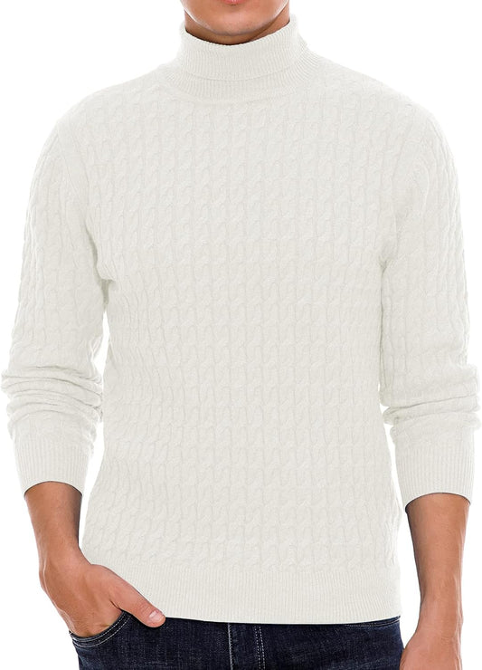 Sailwind Men's Twisted Knitted Turtleneck Sweater Casual Soft Pullover Sweaters for Men US Small White
