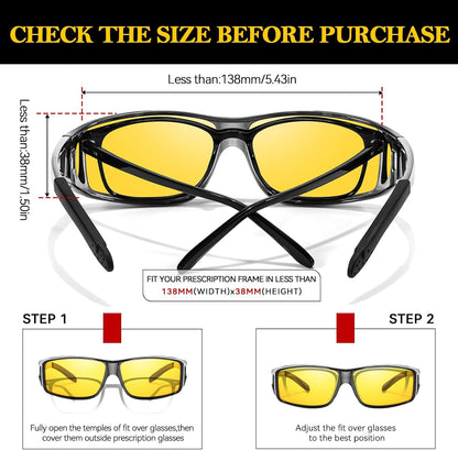 TJUTR Night Vision Driving Glasses Fit Over Eyeglasses for Men Women, Anti-Glare Polarized UV400 Protection Yellow Lens 2612R
