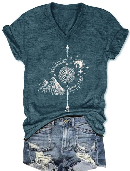Women's T-Shirts V-Neck Dragonfly Tee Cute Summer Graphic Shirts Vintage Boho Flowers Short Sleeve T Shirt