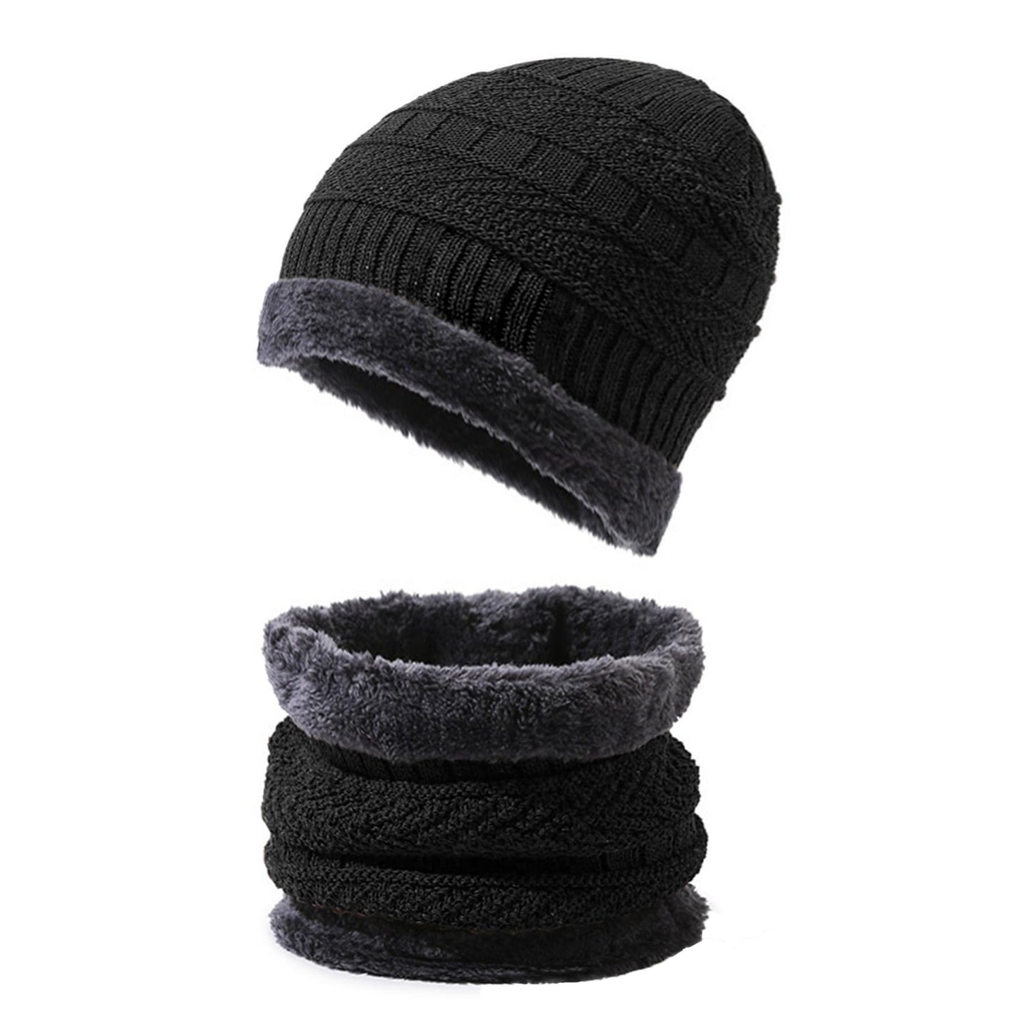 PFFY Warm Beanie Hat Scarf Set Knit Hats Thick Fleece Lined Winter Cap Neck Warmer for Men Women