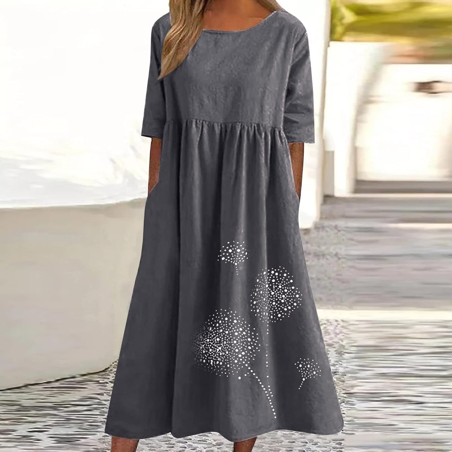 fartey Tshirt Dress for Women 2026 Casual Plus Size Summer Midi Dress Boho Floral Print Loose Flowy Long Dresses with Pockets