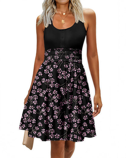 Summer Dresses for Women Casual Sleeveless Sundresses Elastic Waist Mini Sun Dress