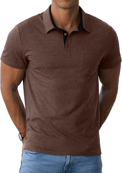 Sailwind Men's Cotton Polo Shirts Short Sleeve Casual Summer Shirts Classic Collared Golf Shirt with Pocket