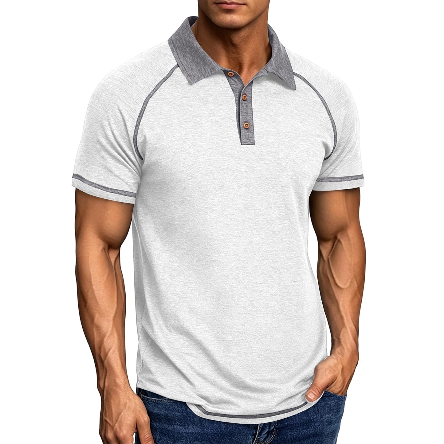 Mens Cotton Polo Shirts Short Sleeve Raglan Collared Casual Summer Fashion Spread Collar Golf Shirts