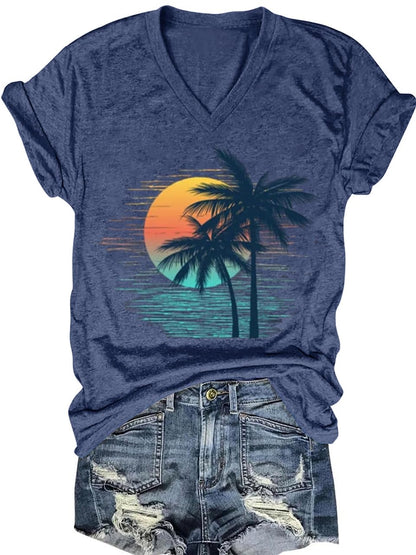Women's T-Shirts V-Neck Dragonfly Tee Cute Summer Graphic Shirts Vintage Boho Flowers Short Sleeve T Shirt