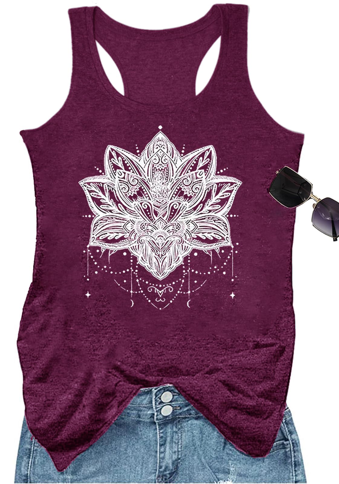 YEXIPO Womens Graphic Tank Tops Racerback Summer Tops Casual Loose Workout Tanks Beach Vacation Sleeveless Shirt Tank Top