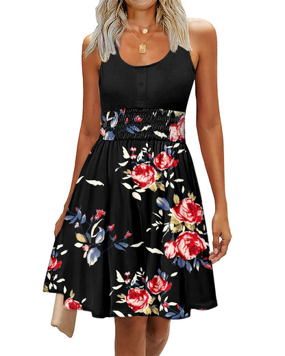 Summer Dresses for Women Casual Sleeveless Sundresses Elastic Waist Mini Sun Dress