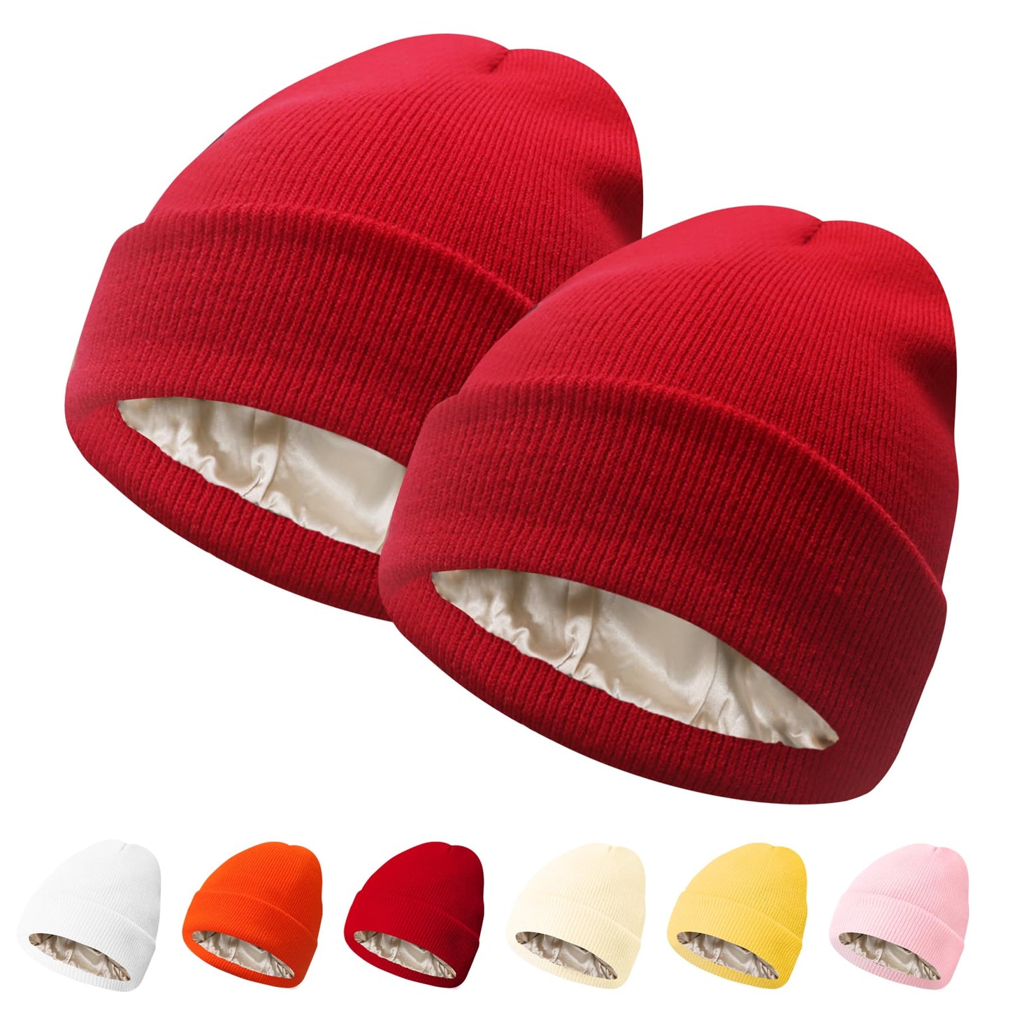 PFFY Womens Satin Lined Beanie Hat Silk Lining Winter Hats Beanies for Women Soft Slouchy Beanie Skull Cap