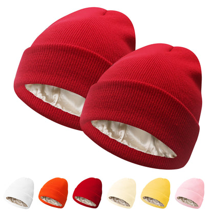 PFFY Womens Satin Lined Beanie Hat Silk Lining Winter Hats Beanies for Women Soft Slouchy Beanie Skull Cap