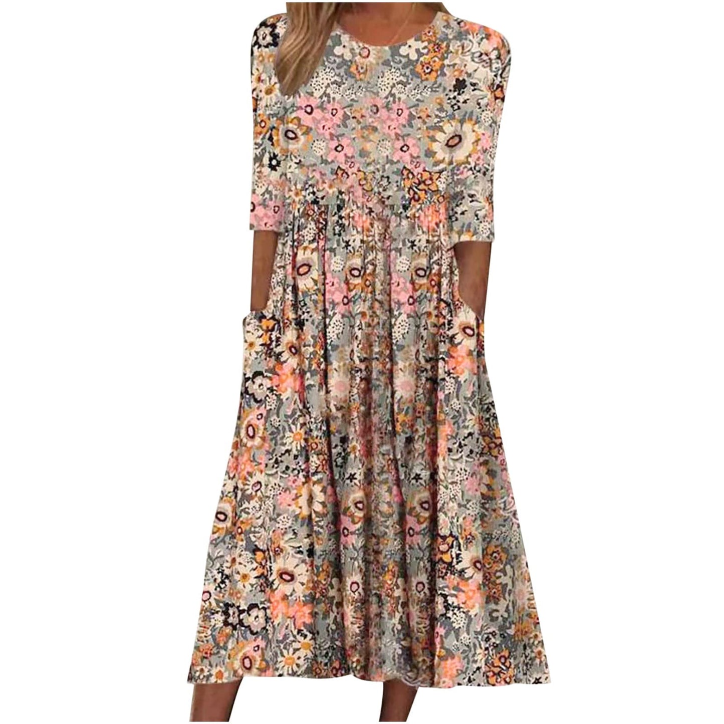fartey Tshirt Dress for Women 2026 Casual Plus Size Summer Midi Dress Boho Floral Print Loose Flowy Long Dresses with Pockets