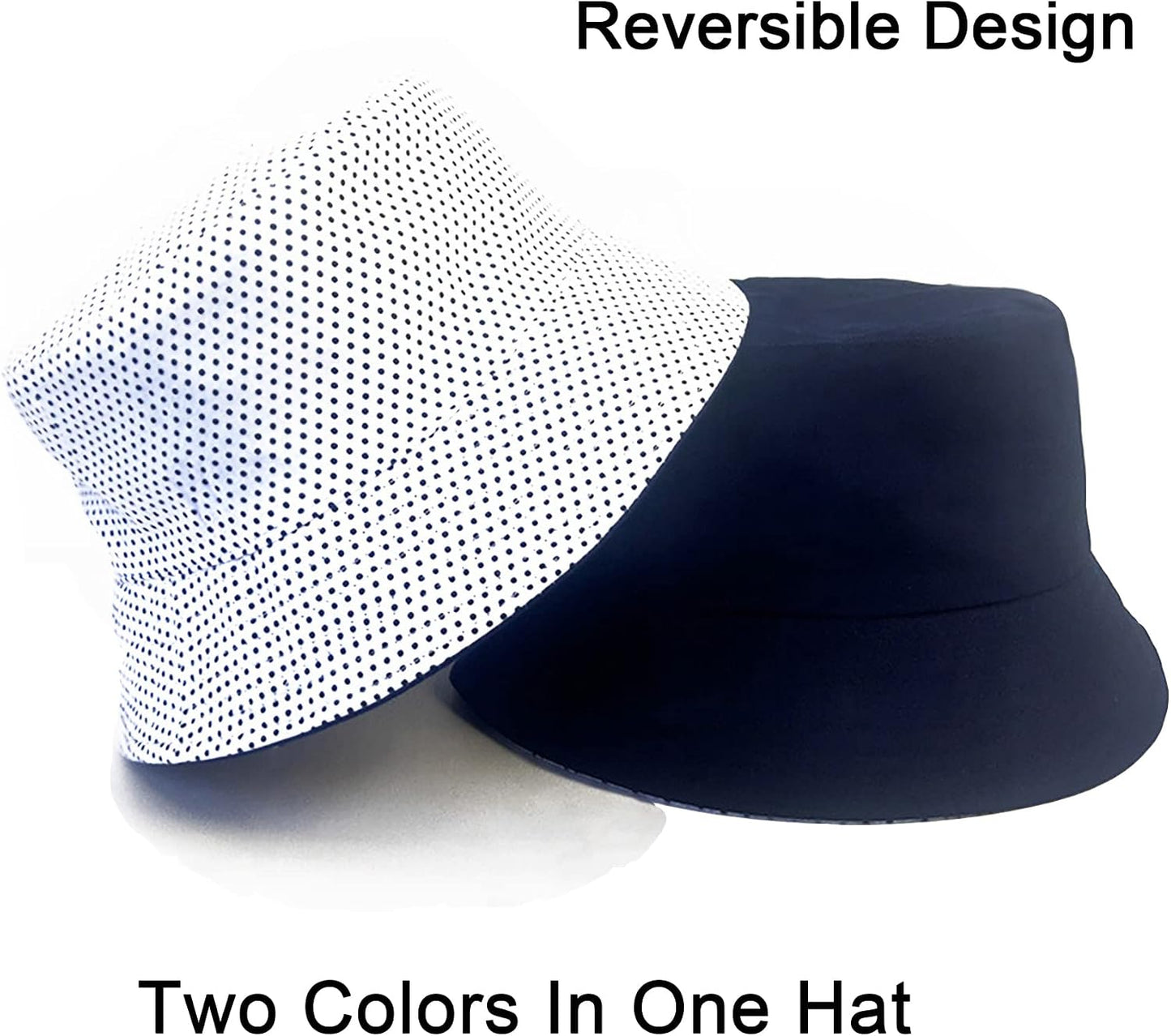 PFFY Reversible Bucket Hat for Women Men Summer Cotton Fishing Sun Beach Cap Blue/Dot