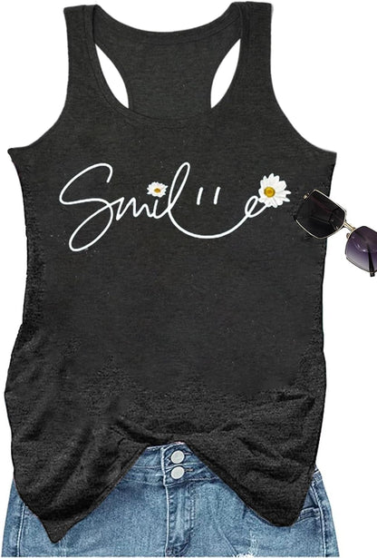 YEXIPO Womens Graphic Tank Tops Racerback Summer Tops Casual Loose Workout Tanks Beach Vacation Sleeveless Shirt Tank Top