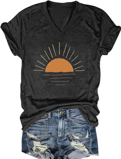 Women's T-Shirts V-Neck Dragonfly Tee Cute Summer Graphic Shirts Vintage Boho Flowers Short Sleeve T Shirt