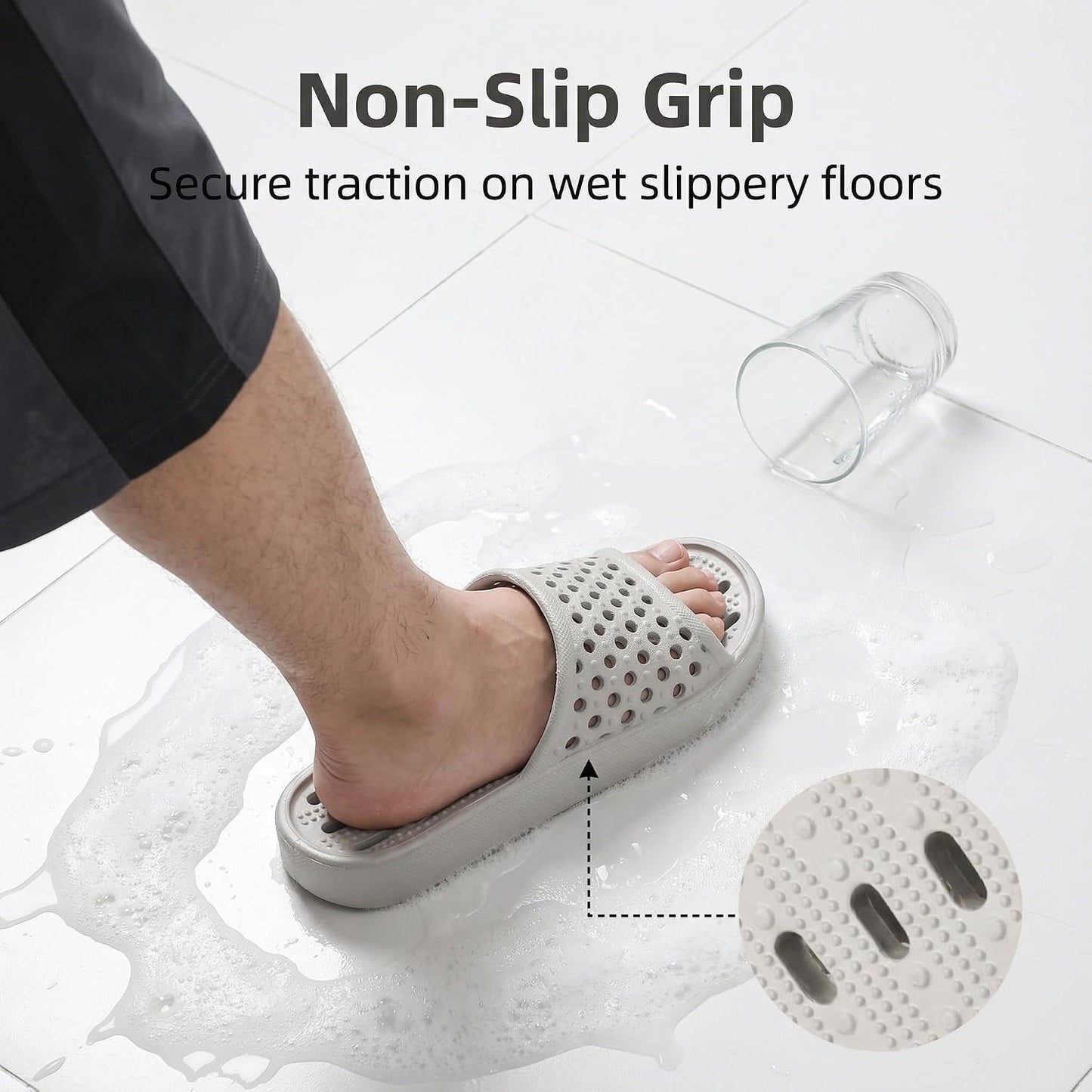 Shower Shoes for Men and Women,Non-Slip Quick-Dry Bath Slippers with Drain Holes,Lightweight Pool, Gym, Bathroom & College Dorm Sandals