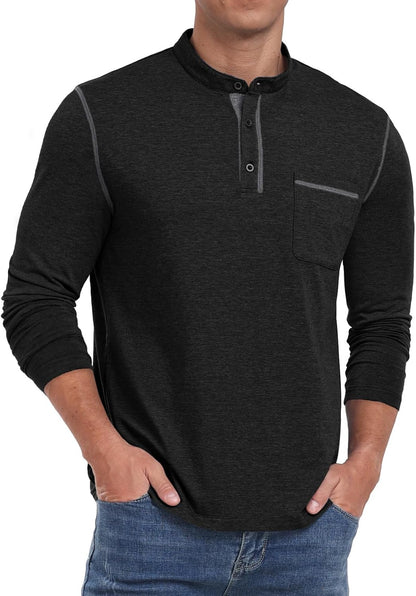 Sailwind Men's Fashion Henley Shirt Classic Long Sleeve Lightweight Button Cotton T-Shirt Casual Top with Pocket